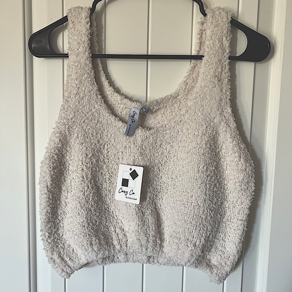 Vici/Cozy Casual Frost Filled Fuzzy Knit Crop Tank